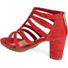 imageFSJ Women Chunky Mid High Heel Sandals Open Toe TStrap Pumps Cutout Dress Party Prom Office Strappy Shoes Elastic Back Zipper Size 415 USRed