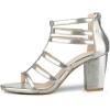 imageFSJ Women Chunky Mid High Heel Sandals Open Toe TStrap Pumps Cutout Dress Party Prom Office Strappy Shoes Elastic Back Zipper Size 415 USSilver