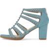 imageFSJ Women Chunky Mid High Heel Sandals Open Toe TStrap Pumps Cutout Dress Party Prom Office Strappy Shoes Elastic Back Zipper Size 415 USSky Blue
