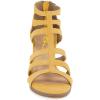 imageFSJ Women Chunky Mid High Heel Sandals Open Toe TStrap Pumps Cutout Dress Party Prom Office Strappy Shoes Elastic Back Zipper Size 415 USYellow