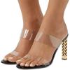 imageFSJ Women Double Strap Gold Metal Chain Heel Sandals Open Toe Clear PVC Slide Mules Slip On Backless Clogs Size 415 USBlack 2
