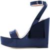 imageFSJ Women Open Round Toe Wedges Sandals Burnished Dorsay Pumps Platform with Buckle Ankle Straps Backless Sexy Bridal Party Dress Shoes Size 415 USBlue