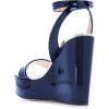 imageFSJ Women Open Round Toe Wedges Sandals Burnished Dorsay Pumps Platform with Buckle Ankle Straps Backless Sexy Bridal Party Dress Shoes Size 415 USBlue