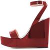 imageFSJ Women Open Round Toe Wedges Sandals Burnished Dorsay Pumps Platform with Buckle Ankle Straps Backless Sexy Bridal Party Dress Shoes Size 415 USRed