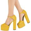 imageFSJ Women Platform Pumps Block Chunky High Heels DOrsay Peep Toe Sandals Buckle Ankle Strap Comfort Elegant Bridal Party Dress Shoes Size 415 USDeep Yellow