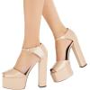 imageFSJ Women Platform Pumps Block Chunky High Heels DOrsay Peep Toe Sandals Buckle Ankle Strap Comfort Elegant Bridal Party Dress Shoes Size 415 USNude