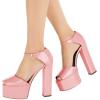 imageFSJ Women Platform Pumps Block Chunky High Heels DOrsay Peep Toe Sandals Buckle Ankle Strap Comfort Elegant Bridal Party Dress Shoes Size 415 USPink