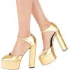 imageFSJ Women Platform Pumps Block Chunky High Heels DOrsay Peep Toe Sandals Buckle Ankle Strap Comfort Elegant Bridal Party Dress Shoes Size 415 USYellow