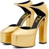 imageFSJ Women Platform Pumps Block Chunky High Heels DOrsay Peep Toe Sandals Buckle Ankle Strap Comfort Elegant Bridal Party Dress Shoes Size 415 USYellow