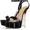 imageFSJ Women Sexy Strappy Open Toe Platform Sandals Ankle Strap High Stiletto Heel Metallic Dress Party Shoes Size 415 USBlack Leather