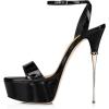 imageFSJ Women Sexy Strappy Open Toe Platform Sandals Ankle Strap High Stiletto Heel Metallic Dress Party Shoes Size 415 USBlack Leather
