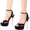 imageFSJ Women Sexy Strappy Open Toe Platform Sandals Ankle Strap High Stiletto Heel Metallic Dress Party Shoes Size 415 USBlack Suede