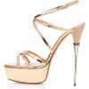 imageFSJ Women Sexy Strappy Open Toe Platform Sandals Ankle Strap High Stiletto Heel Metallic Dress Party Shoes Size 415 USGold