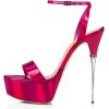 imageFSJ Women Sexy Strappy Open Toe Platform Sandals Ankle Strap High Stiletto Heel Metallic Dress Party Shoes Size 415 USHot Pink