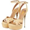 imageFSJ Women Sexy Strappy Open Toe Platform Sandals Ankle Strap High Stiletto Heel Metallic Dress Party Shoes Size 415 USNeutral