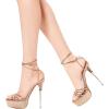 imageFSJ Women Sexy Strappy Open Toe Platform Sandals Ankle Strap High Stiletto Heel Metallic Dress Party Shoes Size 415 USNude Pink Snake
