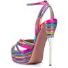 imageFSJ Women Sexy Strappy Open Toe Platform Sandals Ankle Strap High Stiletto Heel Metallic Dress Party Shoes Size 415 USRainbow