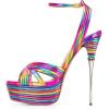 imageFSJ Women Sexy Strappy Open Toe Platform Sandals Ankle Strap High Stiletto Heel Metallic Dress Party Shoes Size 415 USRainbow