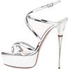 imageFSJ Women Sexy Strappy Open Toe Platform Sandals Ankle Strap High Stiletto Heel Metallic Dress Party Shoes Size 415 USSliver