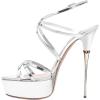 imageFSJ Women Sexy Strappy Open Toe Platform Sandals Ankle Strap High Stiletto Heel Metallic Dress Party Shoes Size 415 USSliver