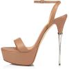 imageFSJ Women Sexy Strappy Open Toe Platform Sandals Ankle Strap High Stiletto Heel Metallic Dress Party Shoes Size 415 USWheat