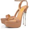 imageFSJ Women Sexy Strappy Open Toe Platform Sandals Ankle Strap High Stiletto Heel Metallic Dress Party Shoes Size 415 USWheat