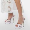 imageFSJ Women Sexy Strappy Open Toe Platform Sandals Ankle Strap High Stiletto Heel Metallic Dress Party Shoes Size 415 USWhite