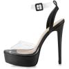 imageFSJ Women Stiletto High Heel Sandals Platform Open Peep Toe Clear Ankle Strap Transparent Strappy Party Homecoming Dress Shoes Size 415 USBlack