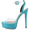 imageFSJ Women Stiletto High Heel Sandals Platform Open Peep Toe Clear Ankle Strap Transparent Strappy Party Homecoming Dress Shoes Size 415 USTurquoise