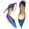 imageFSJ Womens DOrsay High Heel Stiletto Buckle Ankle Strap Sandals Closed Pointed Toe Pumps Genuine Leather Dress Shoes Comfort Sole HeelsBluepurple