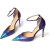 imageFSJ Womens DOrsay High Heel Stiletto Buckle Ankle Strap Sandals Closed Pointed Toe Pumps Genuine Leather Dress Shoes Comfort Sole HeelsBluepurple