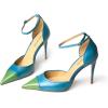 imageFSJ Womens DOrsay High Heel Stiletto Buckle Ankle Strap Sandals Closed Pointed Toe Pumps Genuine Leather Dress Shoes Comfort Sole HeelsGreenblue