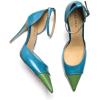 imageFSJ Womens DOrsay High Heel Stiletto Buckle Ankle Strap Sandals Closed Pointed Toe Pumps Genuine Leather Dress Shoes Comfort Sole HeelsGreenblue