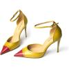 imageFSJ Womens DOrsay High Heel Stiletto Buckle Ankle Strap Sandals Closed Pointed Toe Pumps Genuine Leather Dress Shoes Comfort Sole HeelsRedyellow