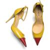 imageFSJ Womens DOrsay High Heel Stiletto Buckle Ankle Strap Sandals Closed Pointed Toe Pumps Genuine Leather Dress Shoes Comfort Sole HeelsRedyellow