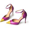 imageFSJ Womens DOrsay High Heel Stiletto Buckle Ankle Strap Sandals Closed Pointed Toe Pumps Genuine Leather Dress Shoes Comfort Sole HeelsYellowfushcia