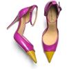 imageFSJ Womens DOrsay High Heel Stiletto Buckle Ankle Strap Sandals Closed Pointed Toe Pumps Genuine Leather Dress Shoes Comfort Sole HeelsYellowfushcia