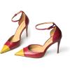 imageFSJ Womens DOrsay High Heel Stiletto Buckle Ankle Strap Sandals Closed Pointed Toe Pumps Genuine Leather Dress Shoes Comfort Sole HeelsYellowred
