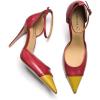 imageFSJ Womens DOrsay High Heel Stiletto Buckle Ankle Strap Sandals Closed Pointed Toe Pumps Genuine Leather Dress Shoes Comfort Sole HeelsYellowred