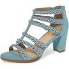 imageFSJ Women Chunky Mid High Heel Sandals Open Toe TStrap Pumps Cutout Dress Party Prom Office Strappy Shoes Elastic Back Zipper Size 415 USSky Blue