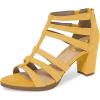 imageFSJ Women Chunky Mid High Heel Sandals Open Toe TStrap Pumps Cutout Dress Party Prom Office Strappy Shoes Elastic Back Zipper Size 415 USYellow