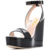 imageFSJ Women Open Round Toe Wedges Sandals Burnished Dorsay Pumps Platform with Buckle Ankle Straps Backless Sexy Bridal Party Dress Shoes Size 415 USBlack