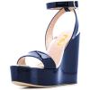 imageFSJ Women Open Round Toe Wedges Sandals Burnished Dorsay Pumps Platform with Buckle Ankle Straps Backless Sexy Bridal Party Dress Shoes Size 415 USBlue
