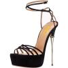 imageFSJ Women Sexy Strappy Open Toe Platform Sandals Ankle Strap High Stiletto Heel Metallic Dress Party Shoes Size 415 USBlack