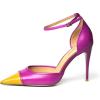 imageFSJ Womens DOrsay High Heel Stiletto Buckle Ankle Strap Sandals Closed Pointed Toe Pumps Genuine Leather Dress Shoes Comfort Sole HeelsYellowfushcia