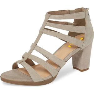 imageFSJ Women Chunky Mid High Heel Sandals Open Toe TStrap Pumps Cutout Dress Party Prom Office Strappy Shoes Elastic Back Zipper Size 415 USGrey
