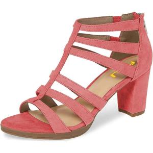 imageFSJ Women Chunky Mid High Heel Sandals Open Toe TStrap Pumps Cutout Dress Party Prom Office Strappy Shoes Elastic Back Zipper Size 415 USPink