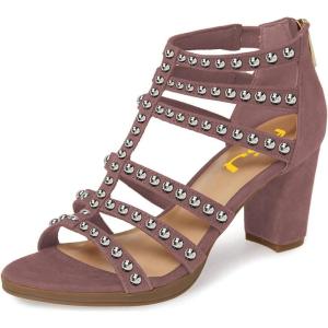 imageFSJ Women Chunky Mid High Heel Sandals Open Toe TStrap Pumps Cutout Dress Party Prom Office Strappy Shoes Elastic Back Zipper Size 415 USRosybrown