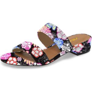 imageFSJ Women Comfortable Open Toe Sandals Mule Chunky Low Heel Strappy Casual Shoes Size 415 USFlower