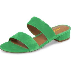 imageFSJ Women Comfortable Open Toe Sandals Mule Chunky Low Heel Strappy Casual Shoes Size 415 USGreen